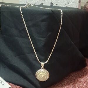 Silver Pendant Necklace with Cream Rose Medallion - Women's Jewelry